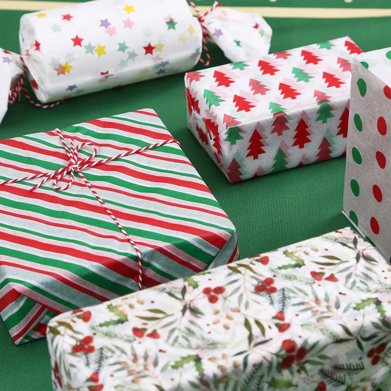 PAPER FAIR 100 Sheets Christmas Candy Cane Gift Tissue Paper Set, Red Green Assorted Holiday Gift Wrapping Tissue Paper, for Gift Bag Box Xmas Tree Star Stocking Decor, 20x14in - Image 2